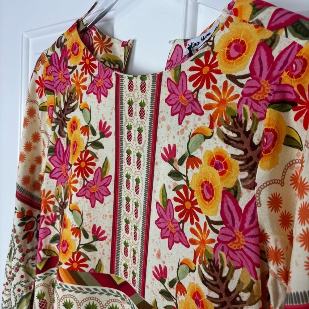 CELINA MOON Bell Sleeve Boho Tunic Mini Dress Size Small - Picture 4 of 11